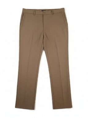 Roundtree & Yorke Performance Tan Flat Front Pants Mens 34 x 29.5